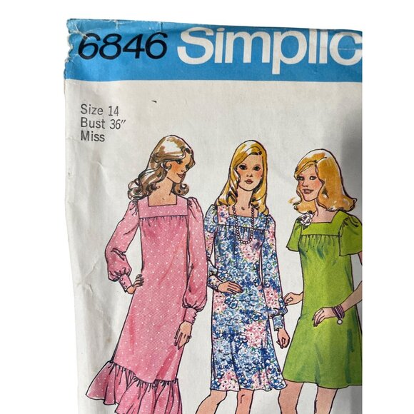 Simplicity 6846 1970s Dress Size 14 Three Length Top Dress Sewing Pattern NEW - Picture 2 of 6